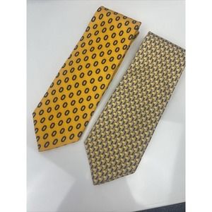 Lot of 2 BROOKS BROTHERS Makers all Silk Mens Neck Ties Patterns Golds Navy